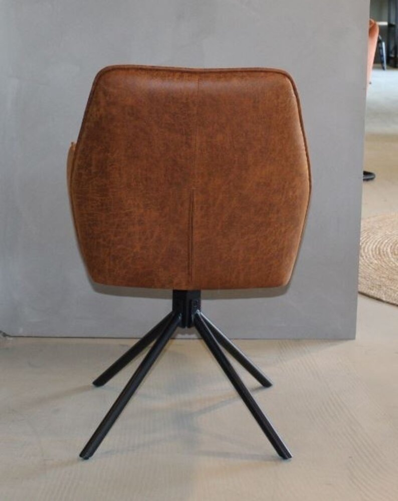 WK Home Eetstoel Darwin leer - antraciet en cognac