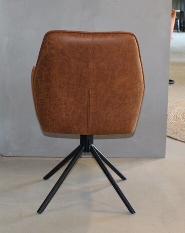 WK Home Eetstoel Darwin leer - antraciet en cognac