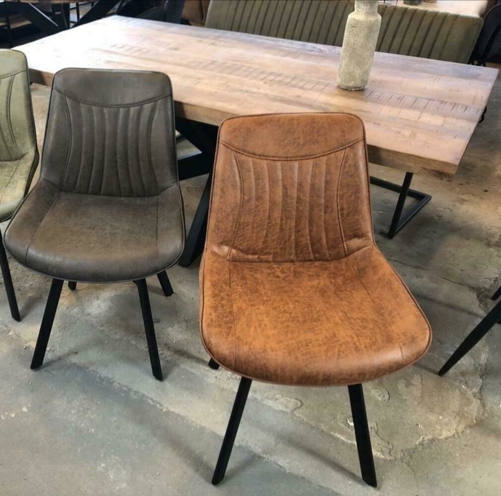 WK Home Eetstoel Bram leer - cognac en antraciet