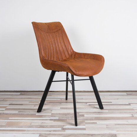 WK Home Eetstoel Bram leer - cognac en antraciet