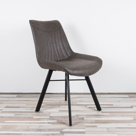 WK Home Eetstoel Bram leer - cognac en antraciet