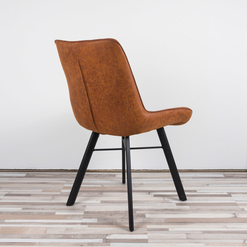 WK Home Eetstoel Bram leer - cognac en antraciet