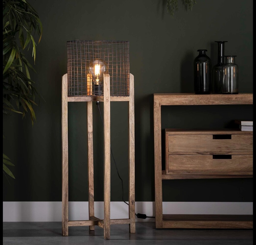 WK Home Vloerlamp mesh kap support - houten frame