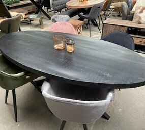 WK Home Ovale Eettafel 180 Preto zwart mangohout