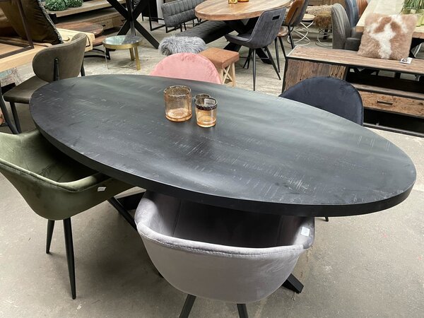 WK Home Ovale Eettafel 180 Preto zwart mangohout