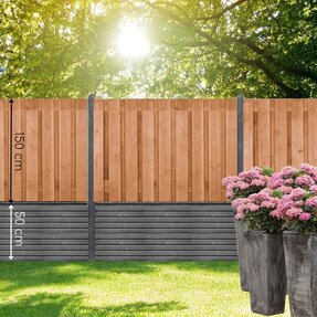 Gervé Hout Beton Schutting Red Class Wood| 180x180 cm | Deens Rabatmotief dubbele onderplaat | Betonpalen | 3 kleuren