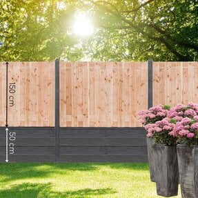 Gervé Hout Beton Schutting Douglas | 180x180 cm | Blokhutprofiel dubbele onderplaat | Betonpalen | 3 kleuren