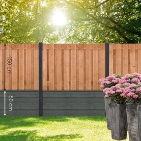 Gervé Hout Beton Schutting Red Class Wood| 180x180 cm | Zweeds Rabatmotief dubbele onderplaat | Betonpalen | 3 kleuren