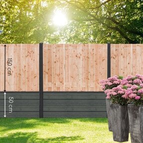 Gervé Hout Beton Schutting Douglas | 180x180 cm | Zweeds Rabatmotief dubbele onderplaat | Betonpalen | 3 kleuren