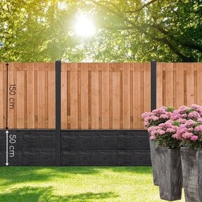 Gervé Hout Beton Schutting Red Class Wood| 180x180 cm | Leisteenmotief dubbele onderplaat | Betonpalen | 3 kleuren