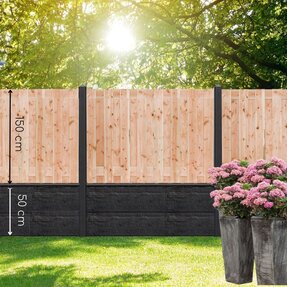 Gervé Hout Beton Schutting Douglas | 180x180 cm | Leisteenmotief dubbele onderplaat | Betonpalen | 3 kleuren