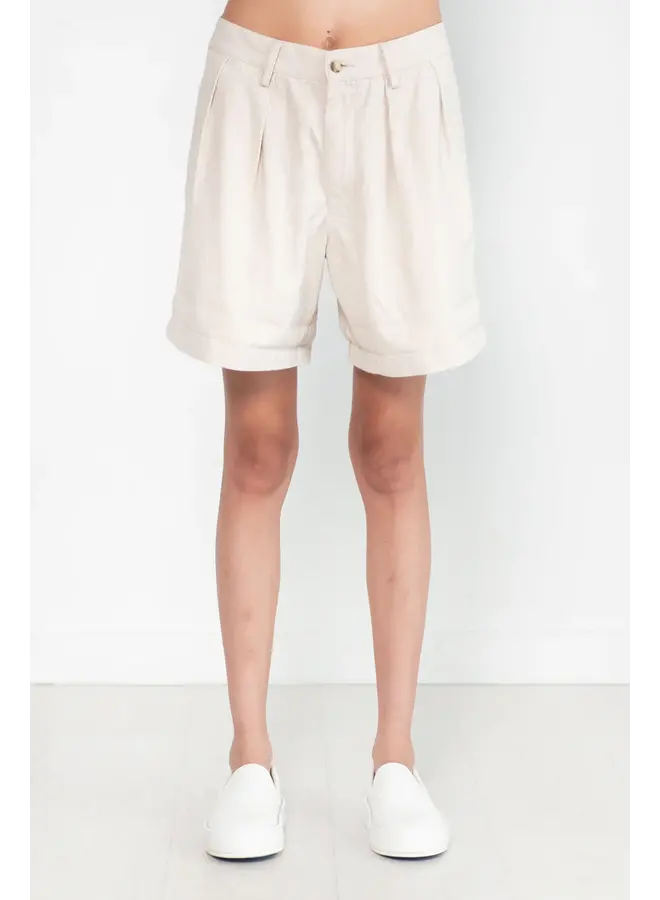 Blair double pleated short in Ivory