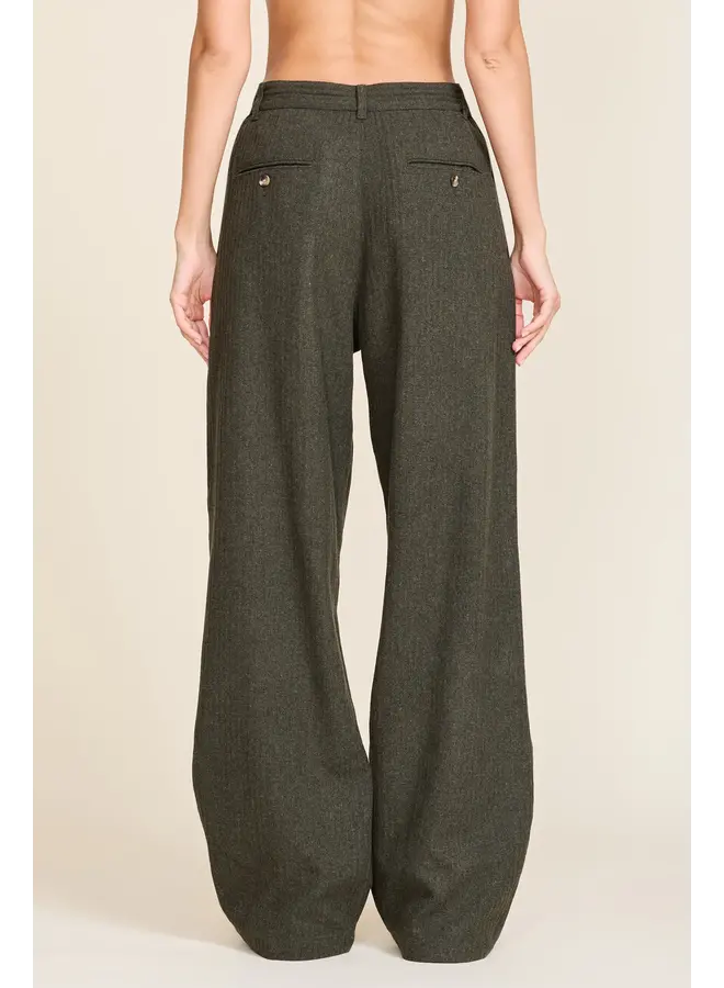 Double Pleat Wideleg Pants in Dark Olive