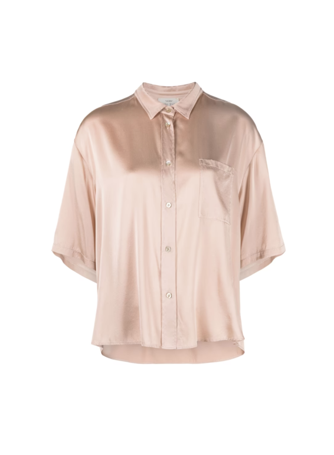 Short sleeves shirt stretch silk satin