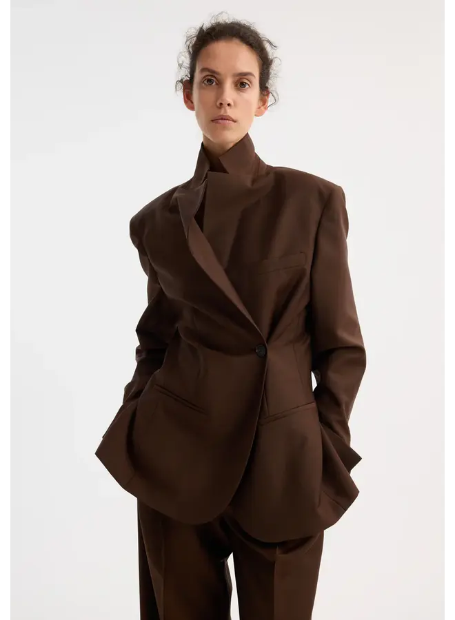 Dual tone piqué overlap suit jacket - Mahogany