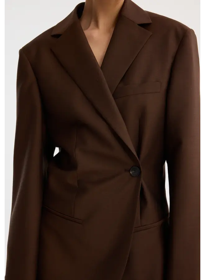 Dual tone piqué overlap suit jacket - Mahogany