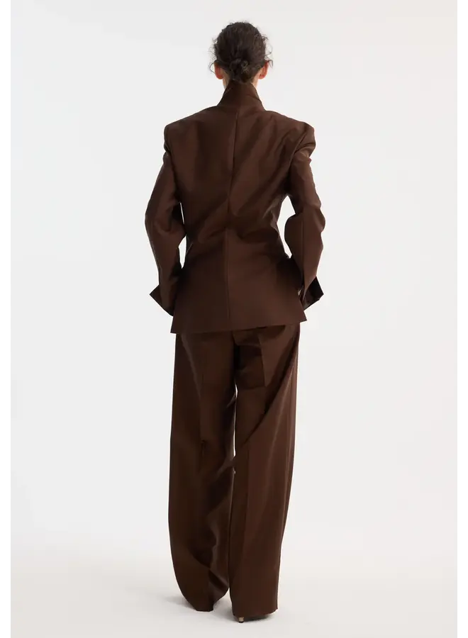 Dual tone piqué overlap suit jacket - Mahogany
