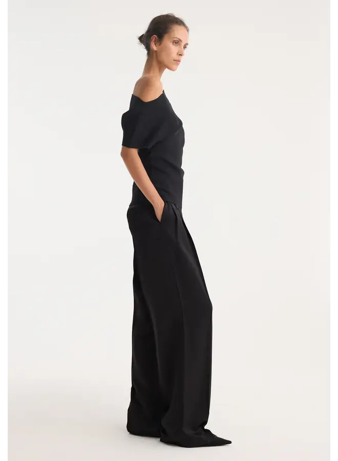 Asymmetrical Punto Milano Knitted Top - Black