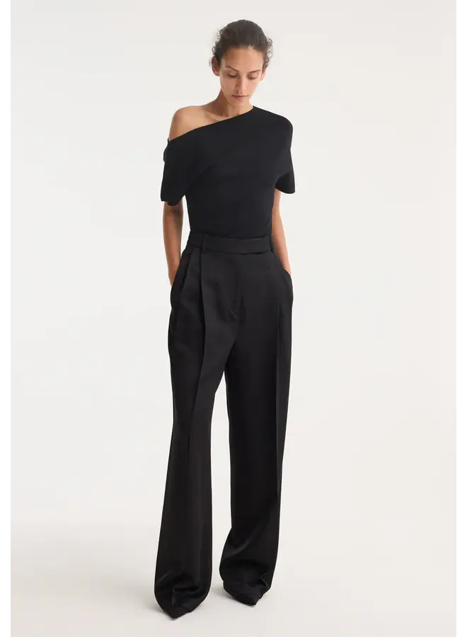 Asymmetrical Punto Milano Knitted Top - Black