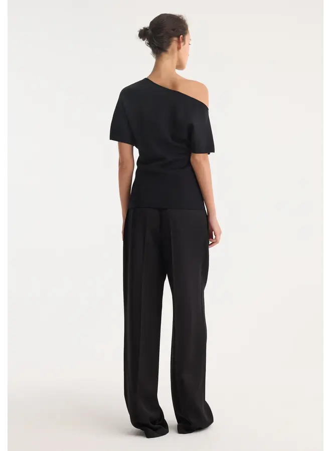 Asymmetrical Punto Milano Knitted Top - Black
