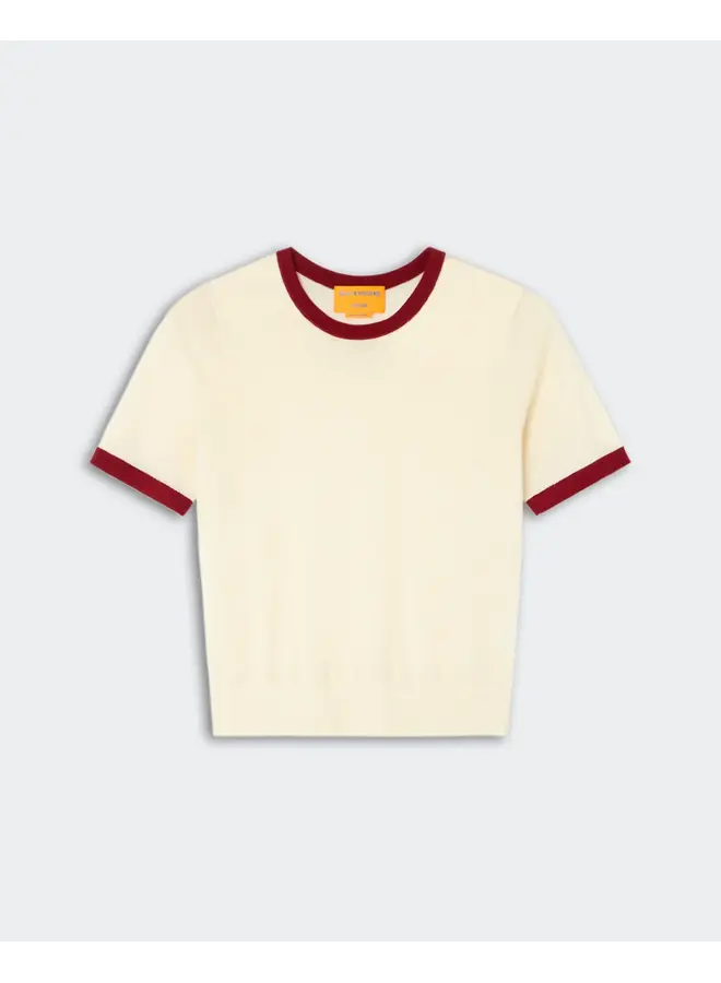 Airy Ringer Tee - Cream/Carmine