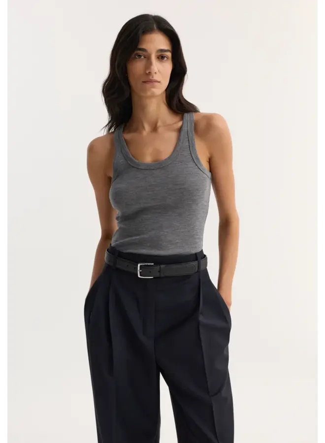 Merino scoop neck top - Mid grey melange