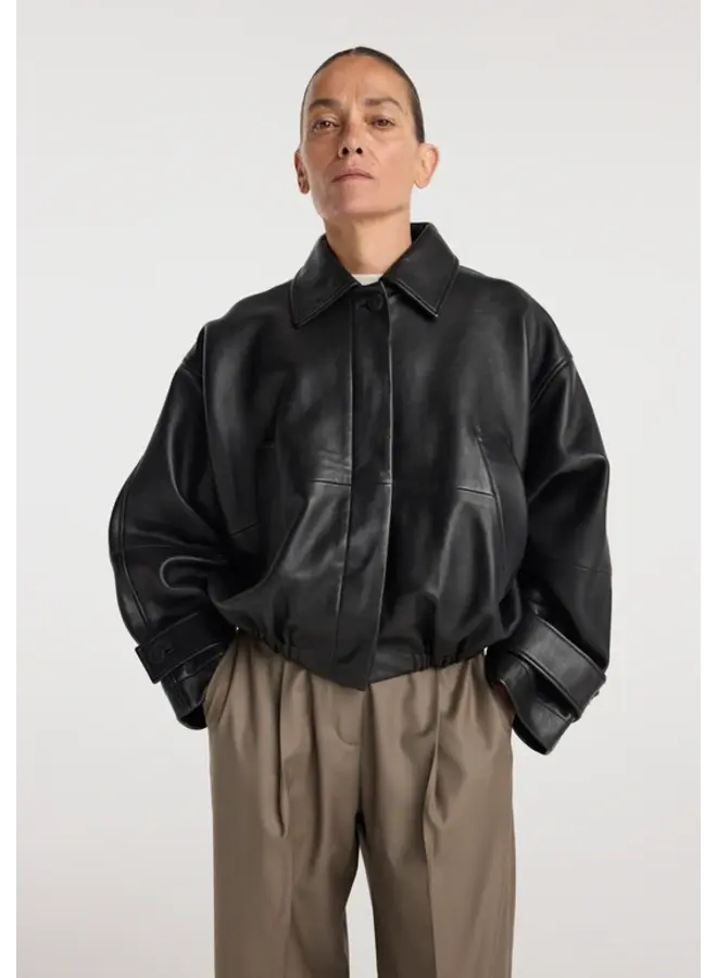 Leather blouson jacket - Black