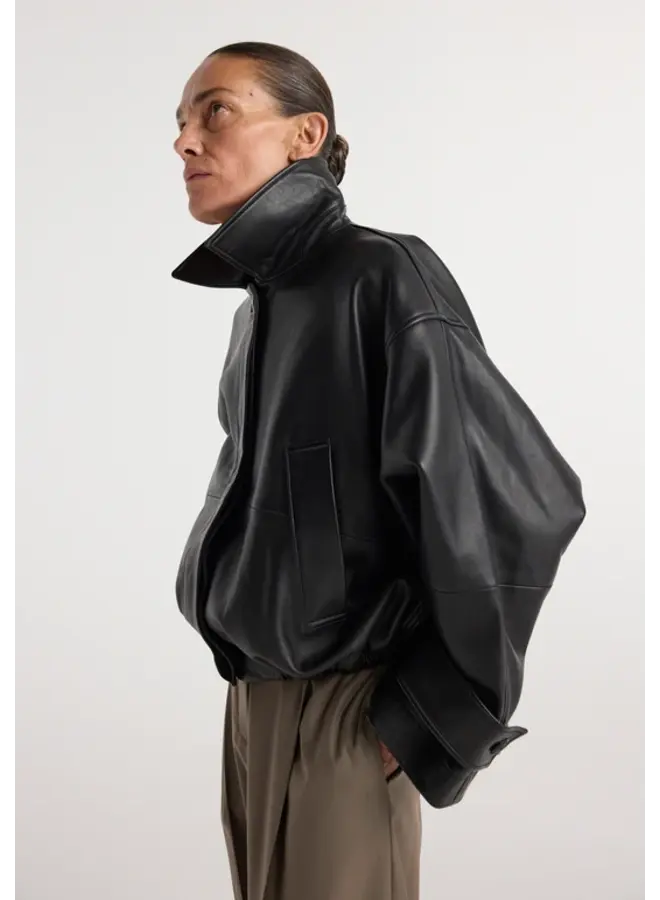 Leather blouson jacket - Black