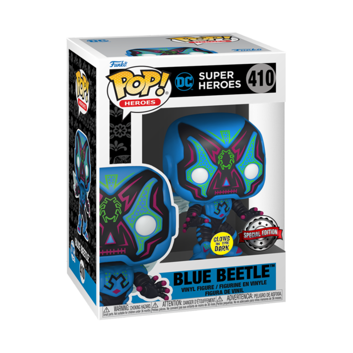 Funko Funko DC Heroes 410 Blue Beetle Dia de los Muertos GITD Glow in the Dark Special Edition