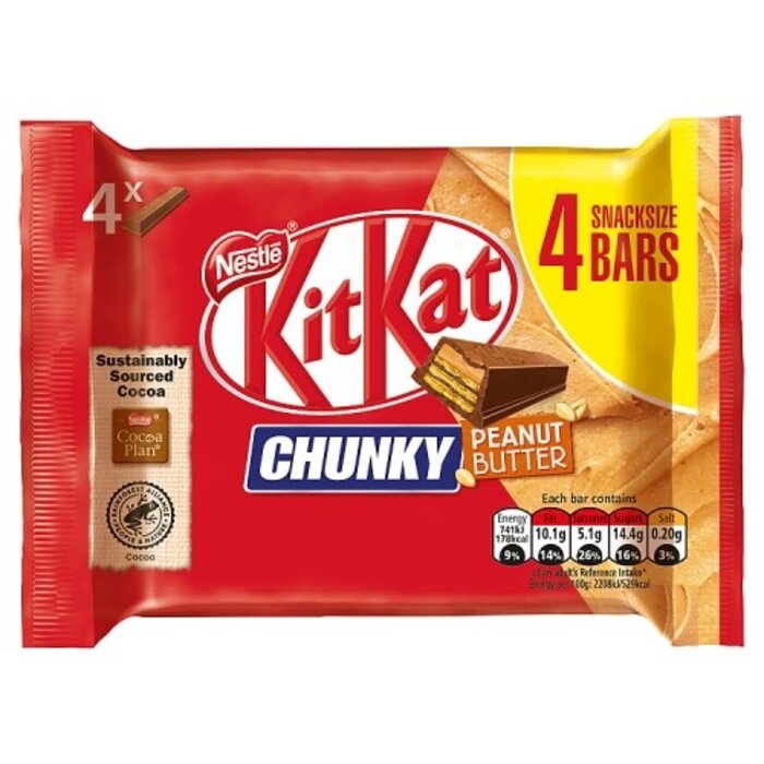 Chocolate Kit Kat Chunky Peanut Butter 4 Snacksize Bars 136gr