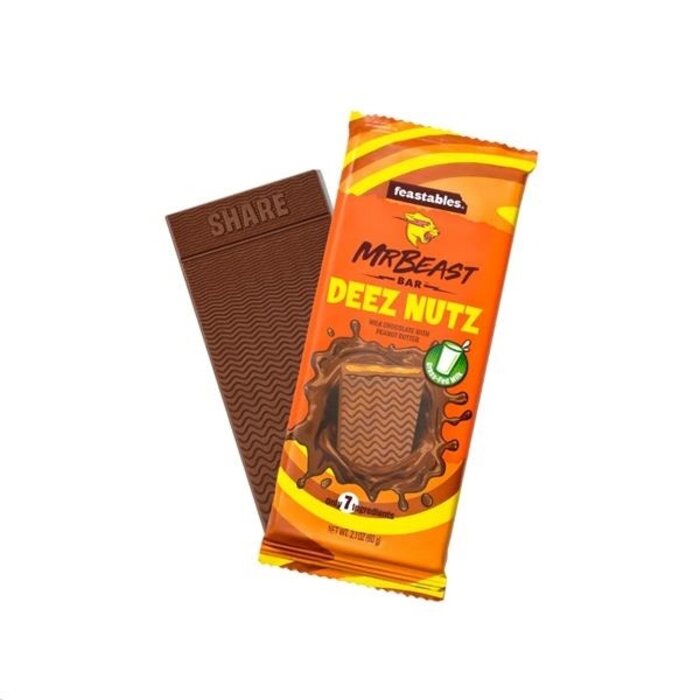 feastables Chocolate Mr Beast Bar Deez Nutz, Milk Chocolate Peanut Butter 60gr