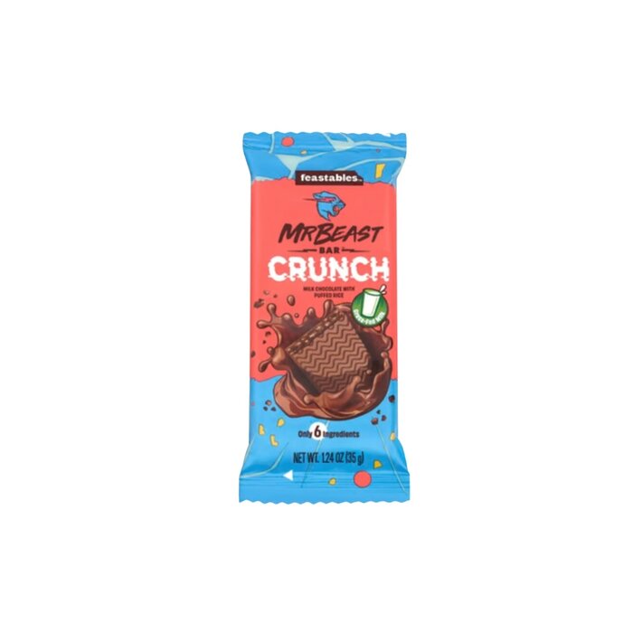 feastables Chocolate Mr Beast Bar Crunch, Milk Chocolate with Puffed Rice, 35gr