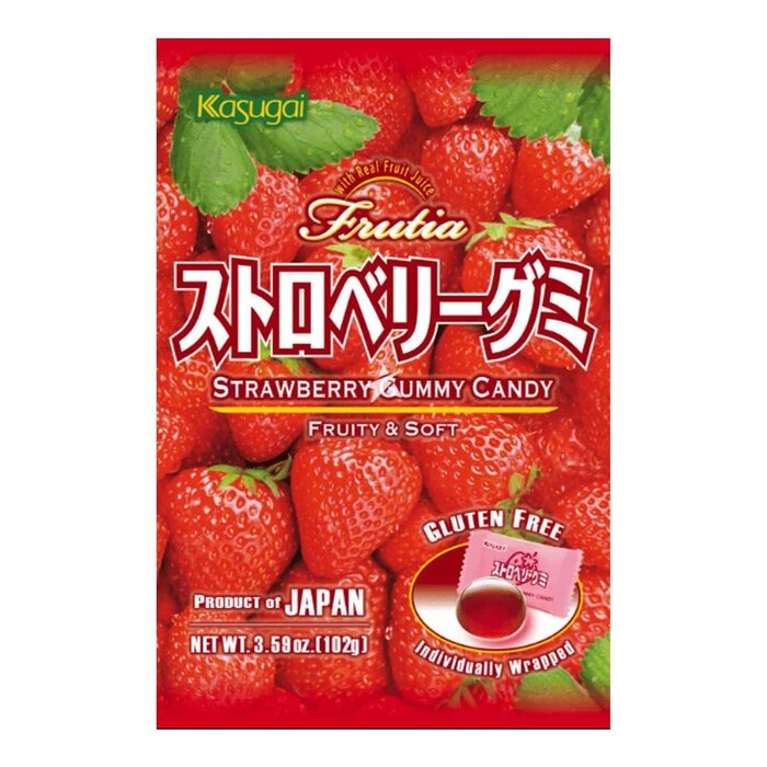 Kasugai Candy Frutia StrawBerry Gummy Candy 102gr Japan Gluten Free
