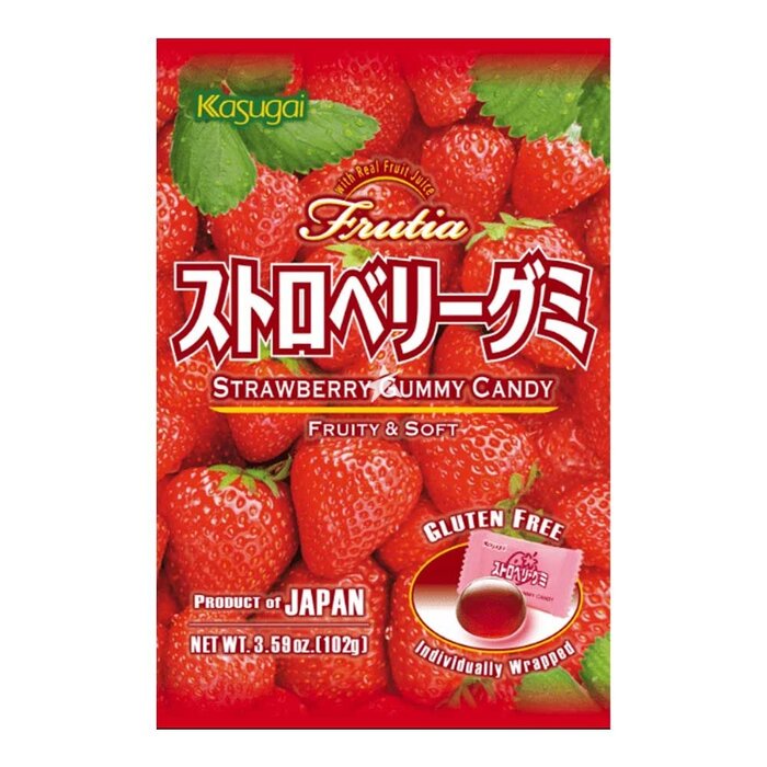 Kasugai Candy Frutia StrawBerry Gummy Candy 102gr Japan Gluten Free