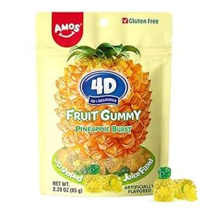 Amos Candy 4D Fruit Gummy, PineApple Burst 65gr