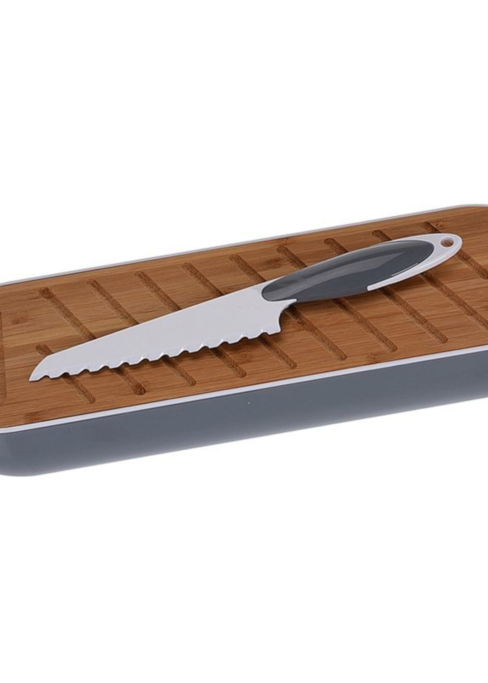 Excellent Houseware Stokbroodbox met snijplank en broodmes grijs