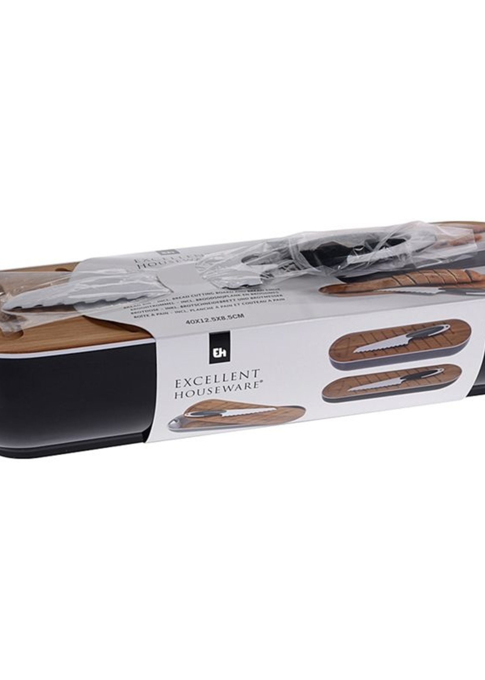 Excellent Houseware Stokbroodbox met snijplank en broodmes grijs