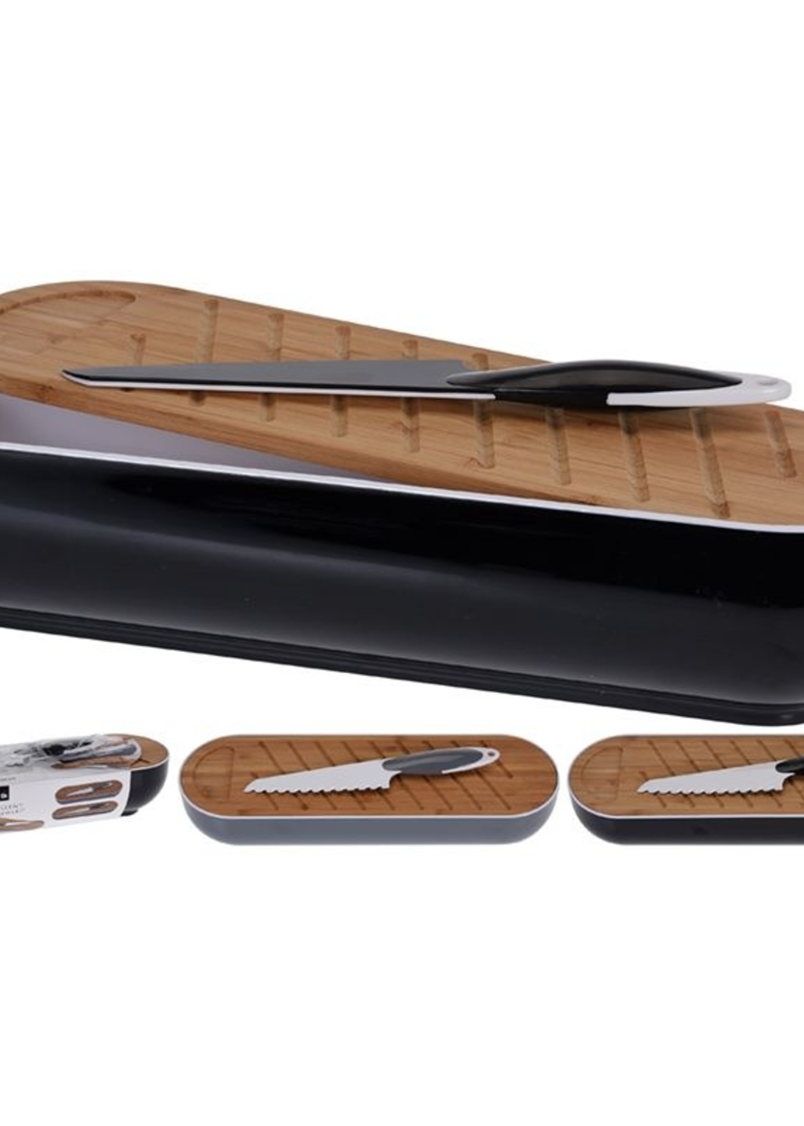 Excellent Houseware Stokbroodbox met snijplank en broodmes grijs