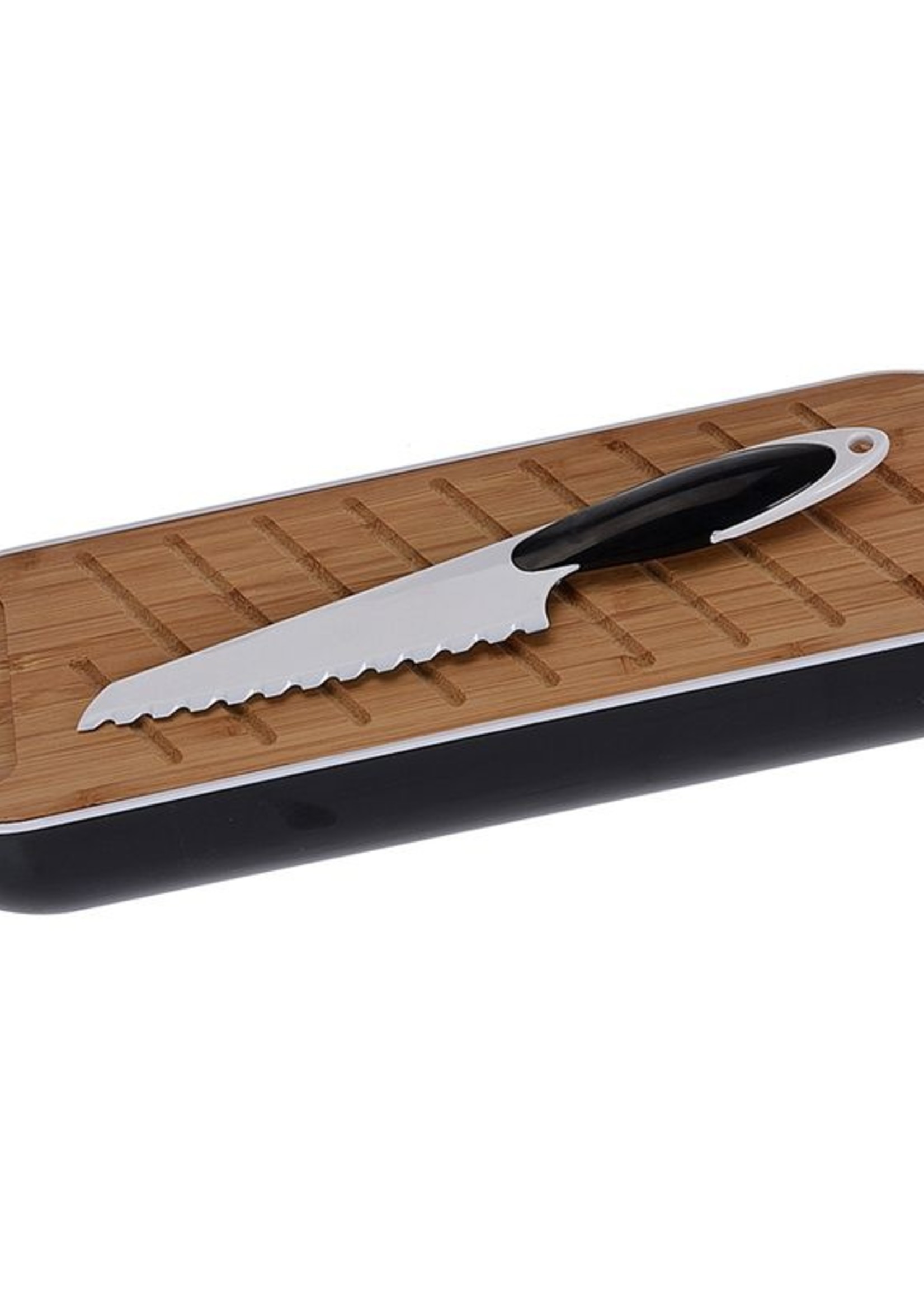 Excellent Houseware Stokbroodbox met snijplank en broodmes zwart