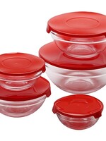 Renberg Glazen Voorraadschalen - 10 schalen + 10 deksels - rood