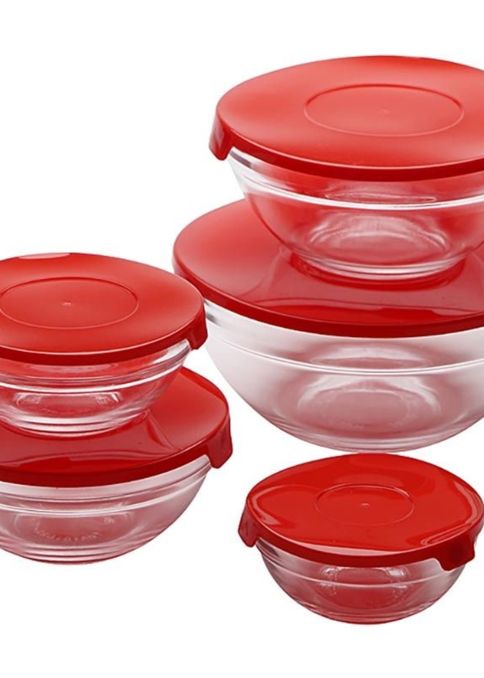 Renberg Glazen Voorraadschalen - 10 schalen + 10 deksels - rood