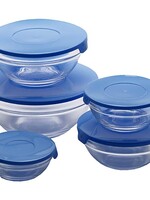 Renberg Glazen Voorraadschalen - 10 schalen + 10 deksels - blauw