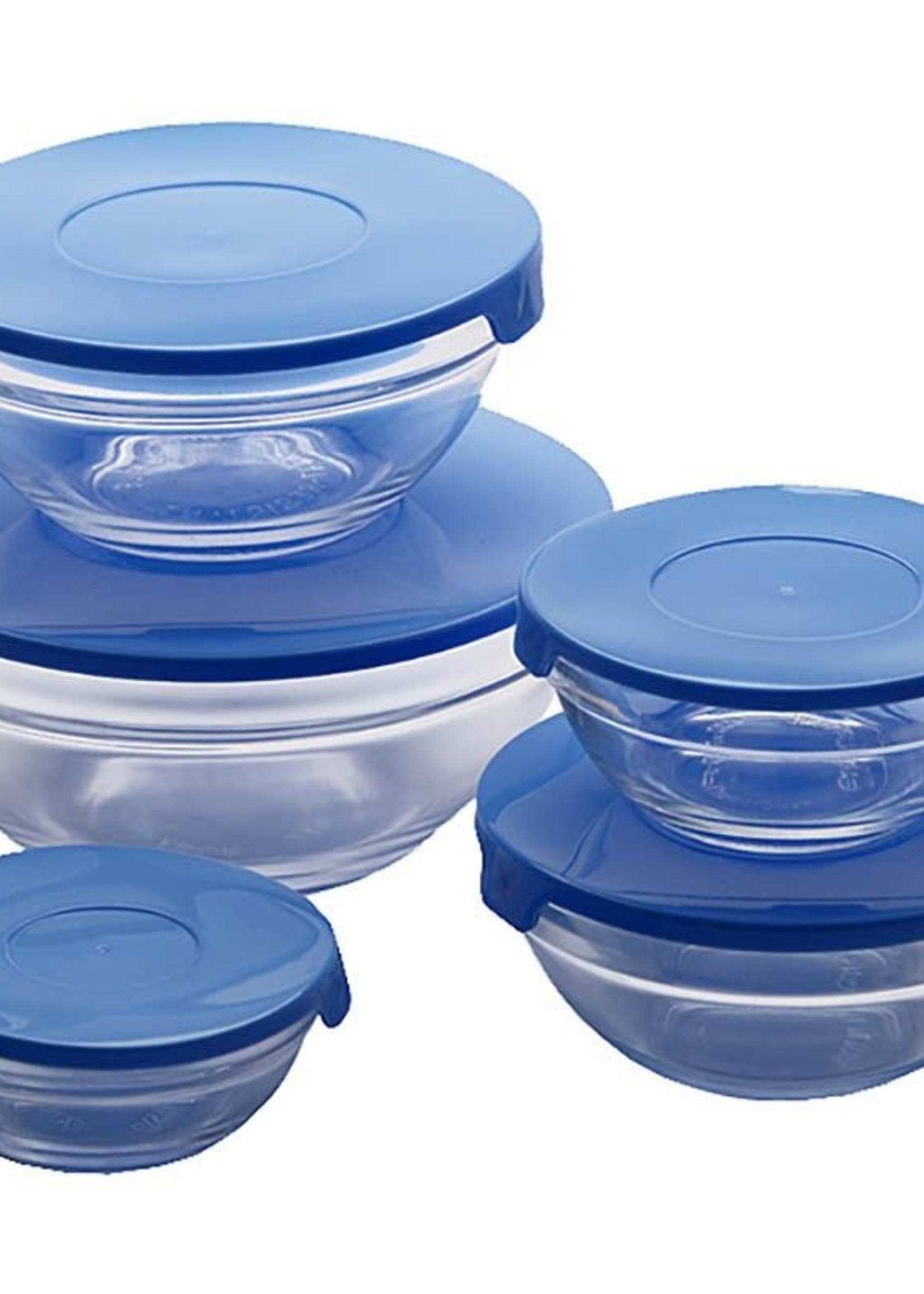 Renberg Glazen Voorraadschalen - 10 schalen + 10 deksels - blauw