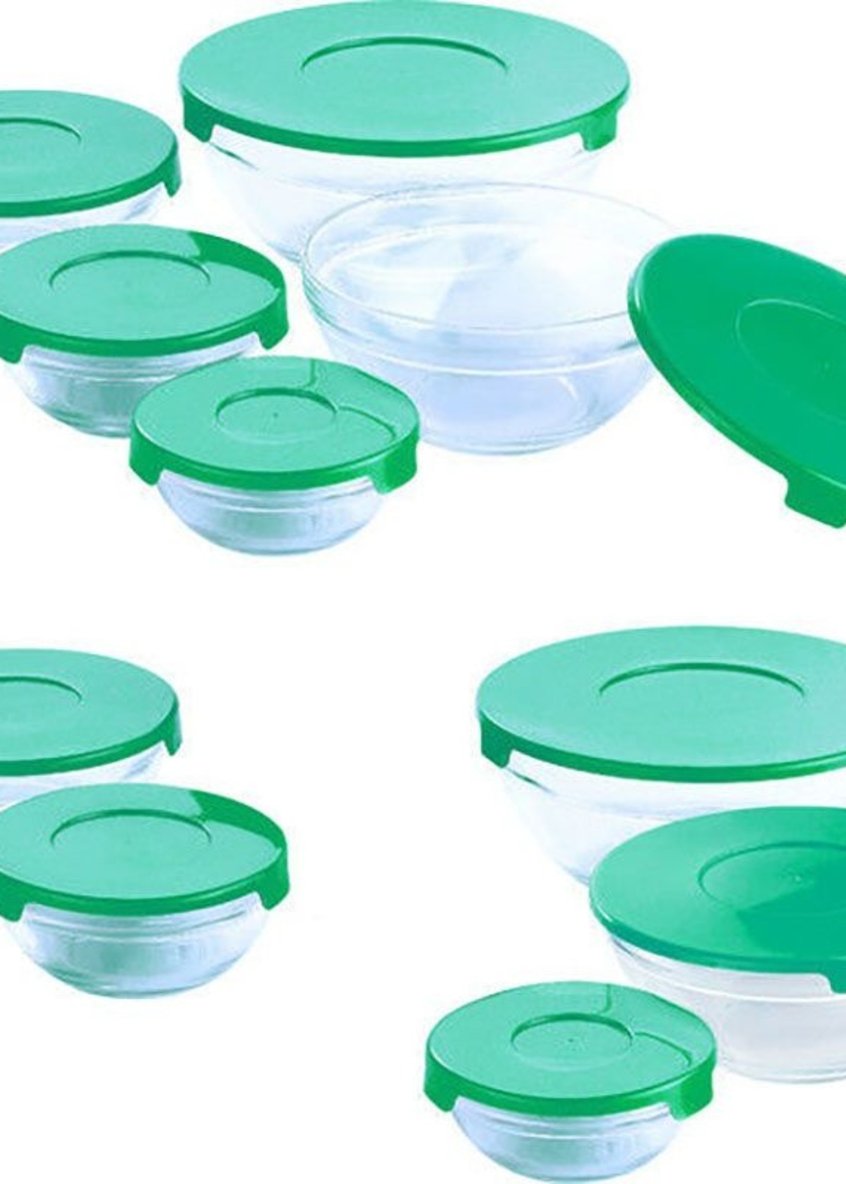 Renberg Glazen Voorraadschalen - 10 schalen + 10 deksels - groen