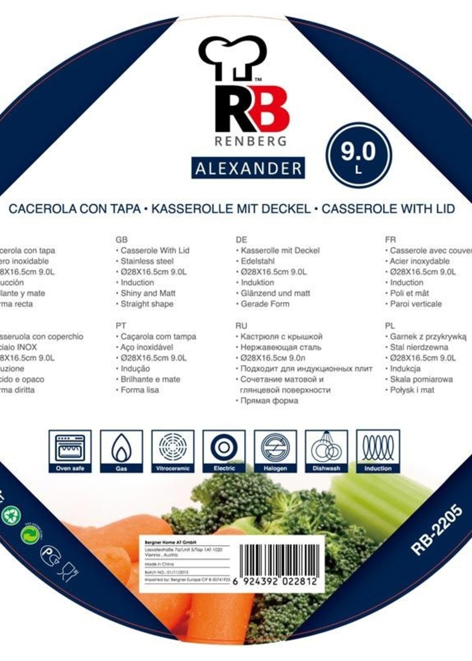 Renberg RVS kookpan  28cm - 9.0 liter
