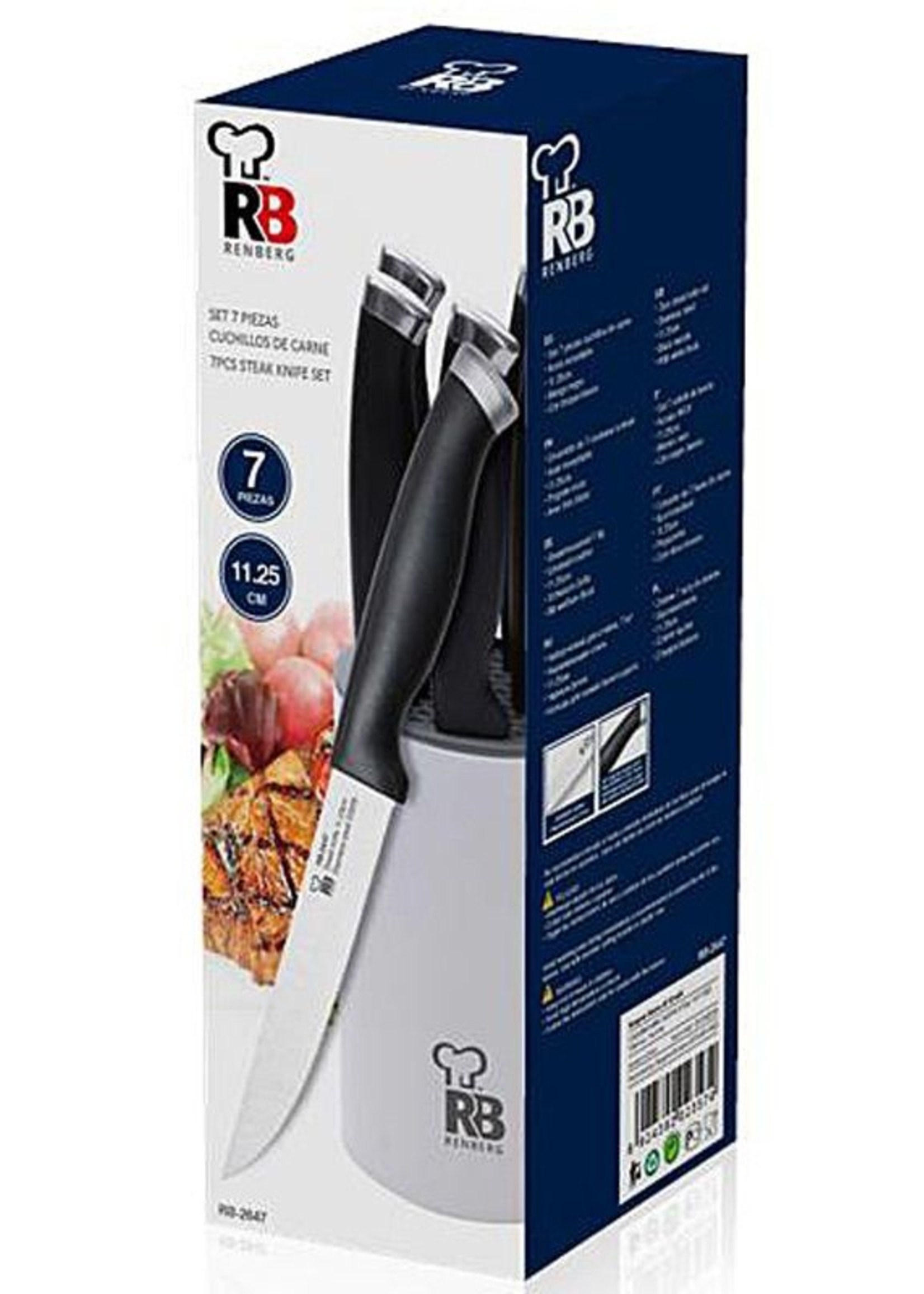 Renberg RVS  steakmessen in houder (7 dlg)