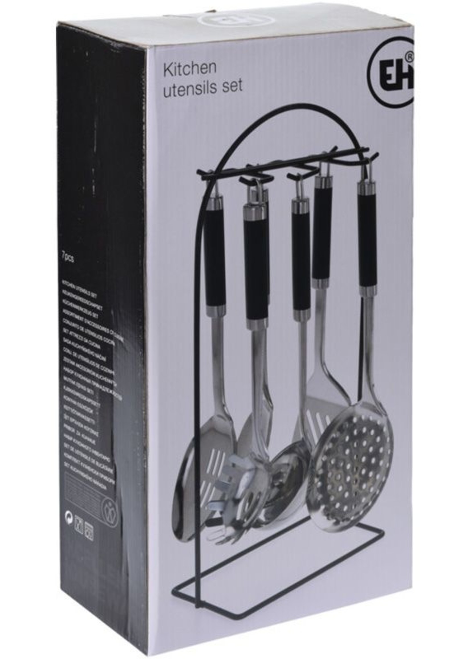 Excellent Houseware Keukengerei - Set van 6 stuks + houder - RVS