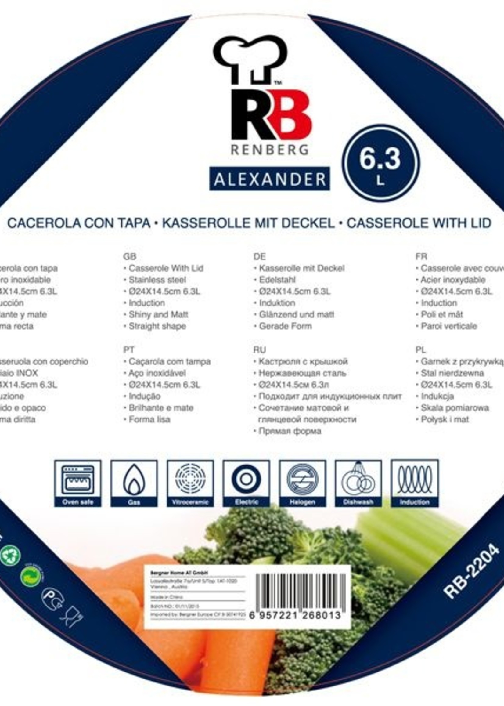 Renberg RVS kookpan  24cm - 6.3 liter