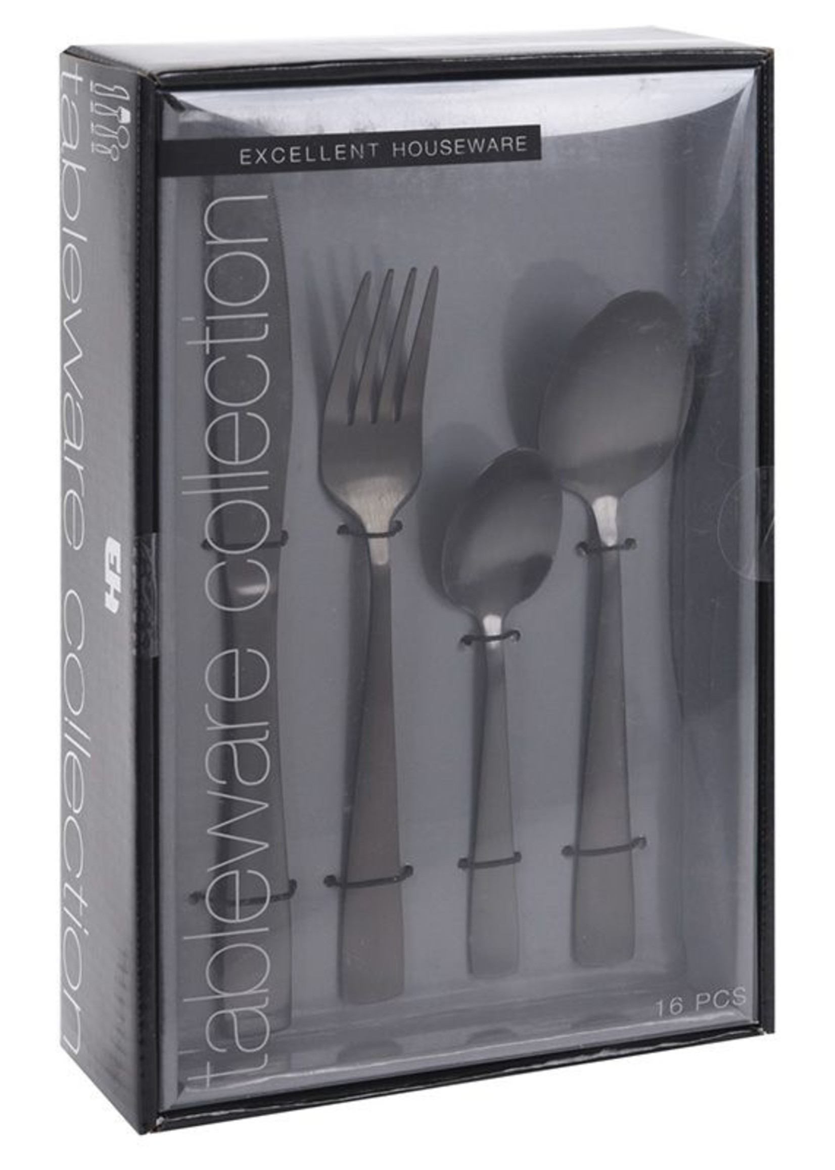 Excellent Houseware Bestekset RVS 16-delig - Mat Zwart
