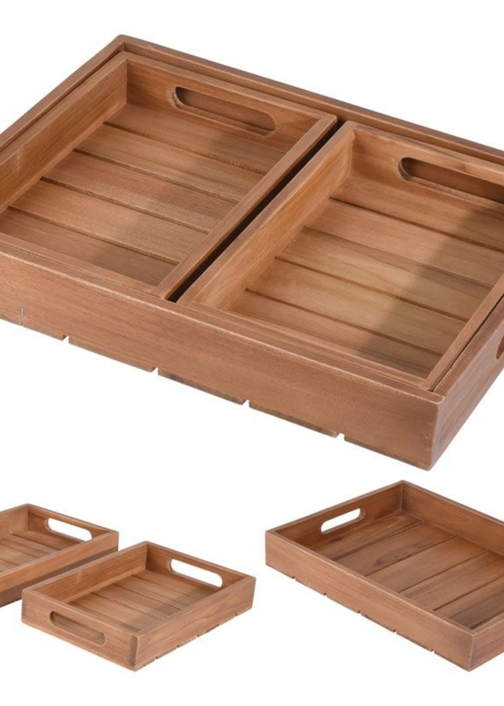 Dienbladen - hout teak - set van 3